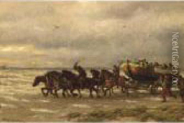 'de Scheveningsche Reddingboot' (a Rescue At Scheveningen) Oil Painting - Willem Carel Nakken