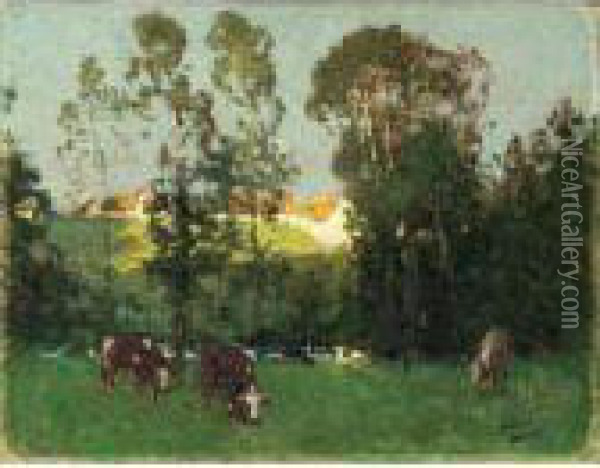 Paysage Aux Vaches Oil Painting - Pierre Eugene Montezin
