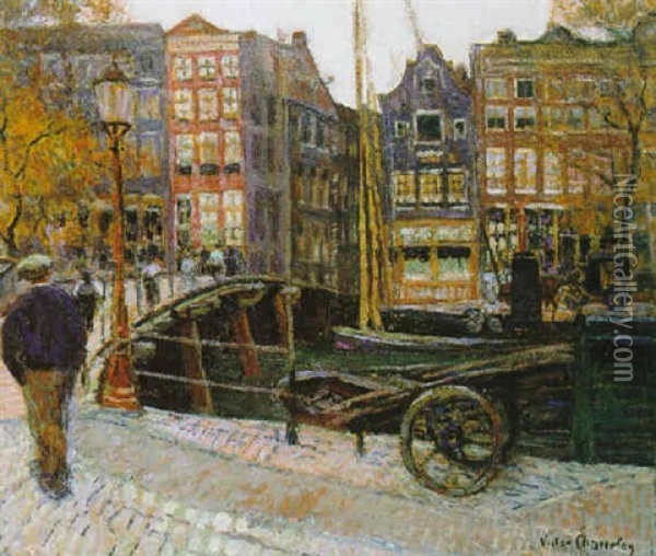 Canal In Amsterdam Oil Painting - Victor Charreton