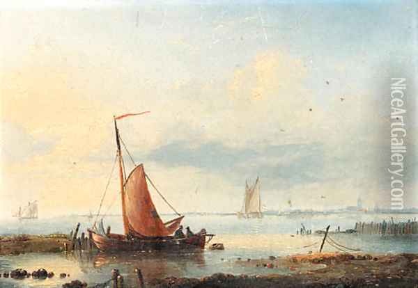 Boats in a harbor Oil Painting - Louis Verboeckhoven