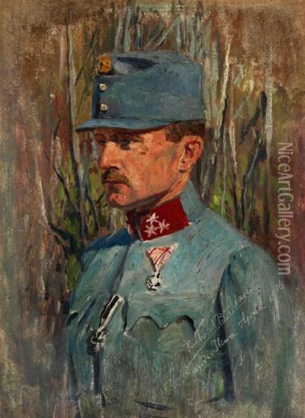 Bildnis Eines Soldaten Mit Eisernem Kreuz Und Ordensspange In Uniform Oil Painting - Richard Benno Adam