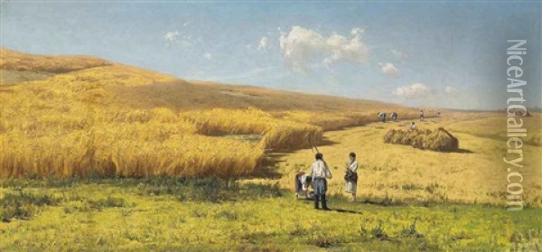 Harvest In The Ukraine Oil Painting - Vladimir Donatovitch Orlovsky