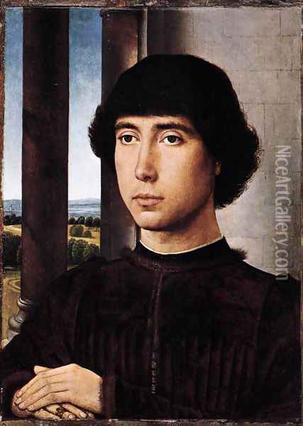 Portrait of a Man at a Loggia c. 1480 Oil Painting - Hans Memling