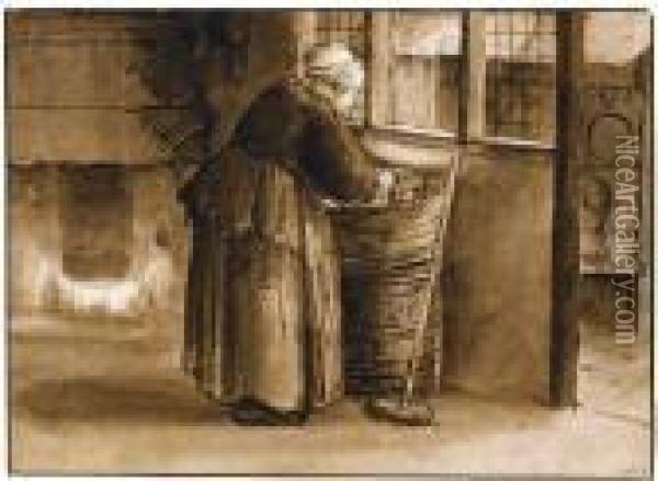 Une Femme Lavant Le Linge Dans Un Interieur, Une Cheminee Au Fond Oil Painting - Nicolaes Maes