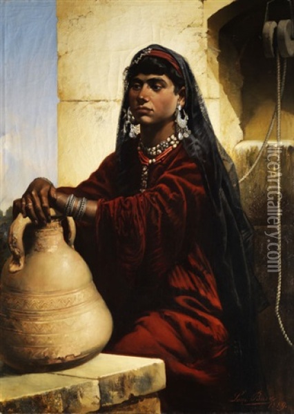 Orientalisches Madchen Am Brunnen Mit Grosem Tonkrug Oil Painting - Leopold Bara