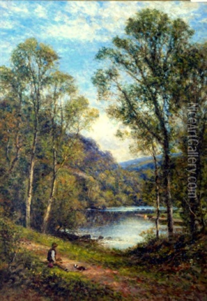 The Stepping Stones, Bolton Abbey Oil Painting - Alfred Glendening Jr.