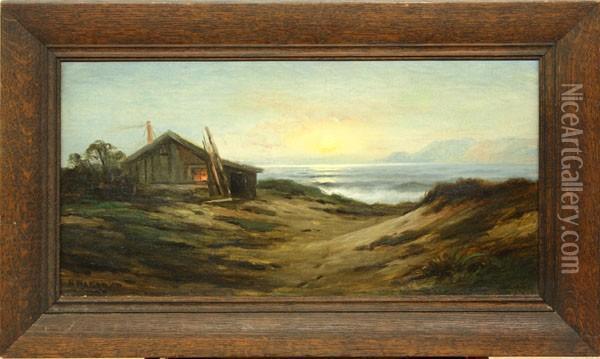 Beachside Cabin With Setting Sun Oil Painting - Nels Hagerup