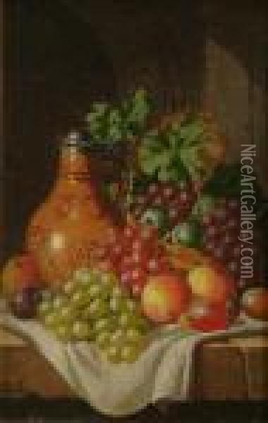 Still Life Of Fruit On Aledge Oil Painting - Charles Thomas Bale
