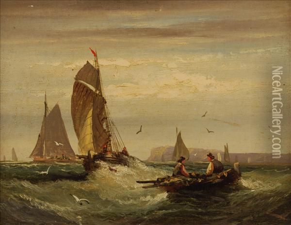 Rowing Out Theharbour Mouth By Moonlight Oil Painting - William A. Thornley Or Thornber