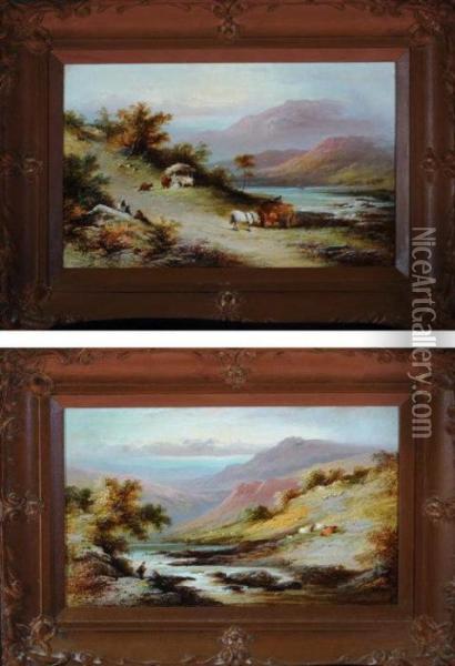 Mountainous River Landscapes Oil Painting - J Barcley