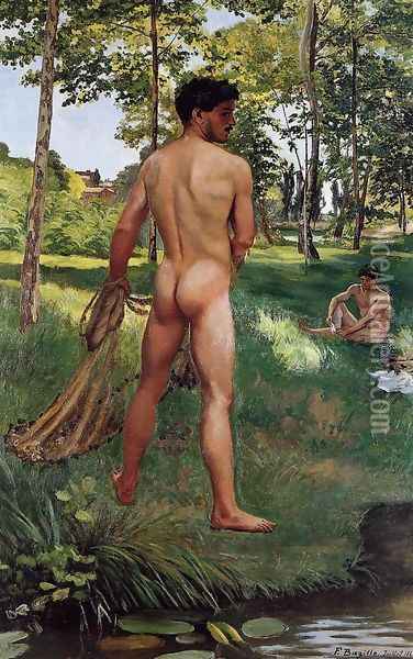 Fisherman with a Net Oil Painting - Jean Frederic Bazille