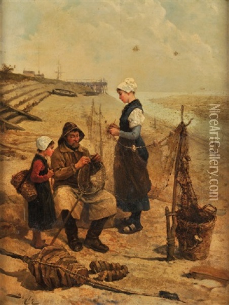 La Famille Du Pecheur Oil Painting - Pierre-Marie Beyle