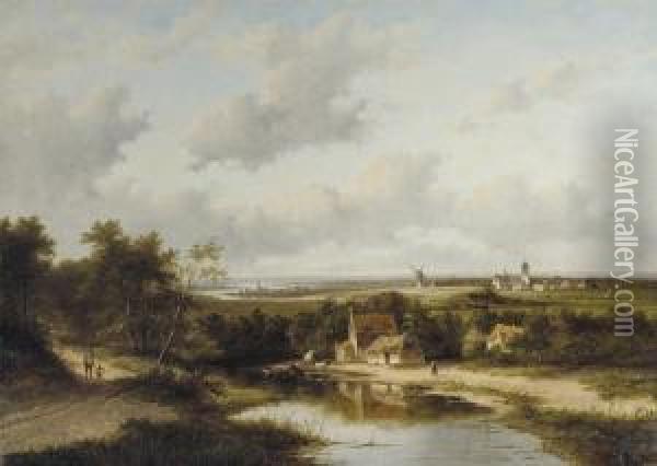 An Extensive Dutch Polder Landscape In Summer Oil Painting - Jan Evert Morel