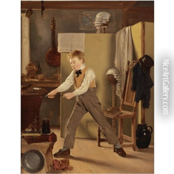 The Wigmaker's Apprentice - Practice Makes Perfect Oil Painting - Thomas Sword Good