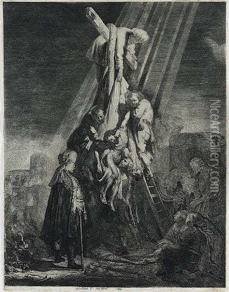 Descent From The Cross: Second Plate (bartsch 81) Oil Painting - Rembrandt Van Rijn