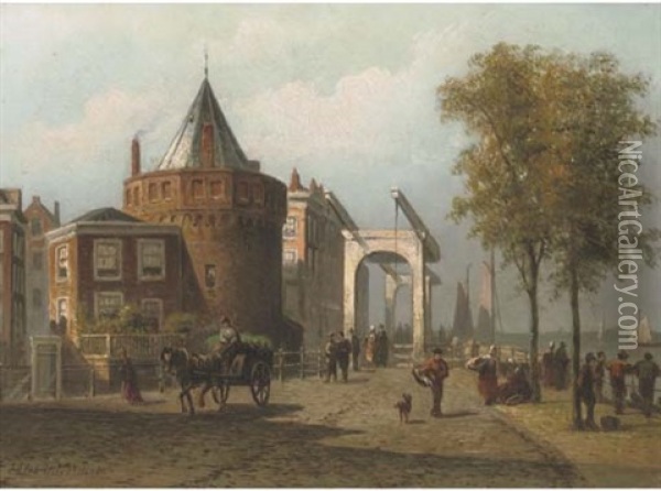 The Prins Hendrikkade With The Schreierstoren, Amsterdam Oil Painting - Eduard Alexander Hilverdink