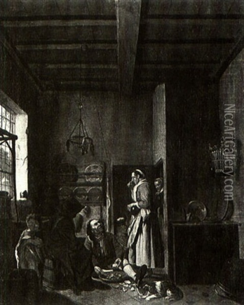 Servants Eating Oysters In A Kitchen Oil Painting - Jan Josef Horemans the Elder