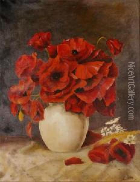 Still Life With Poppies Oil Painting - Ernst Edouard Martens