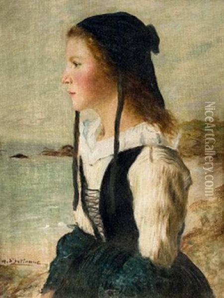 Jeune Bretonne Devant La Mer Oil Painting - Henry d' Estienne