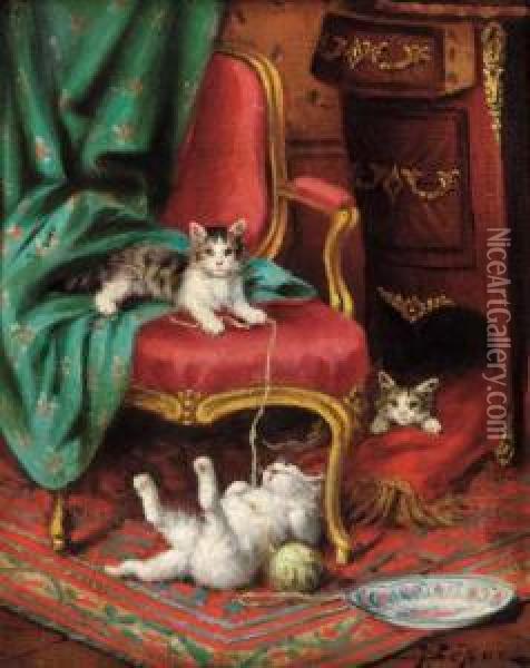 The Playful Cats Oil Painting - Jules Le Roy