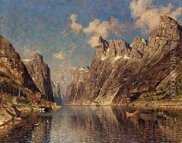 A Norwegian fjord 2 Oil Painting - Adelsteen Normann