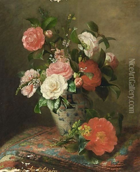 A Still Life With Pink And White Roses Oil Painting - Alexina Cherpin