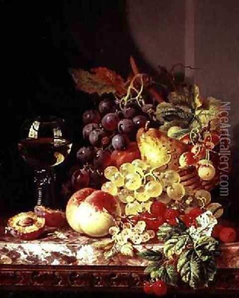 Still life with grapes and wine Oil Painting - Edward Ladell