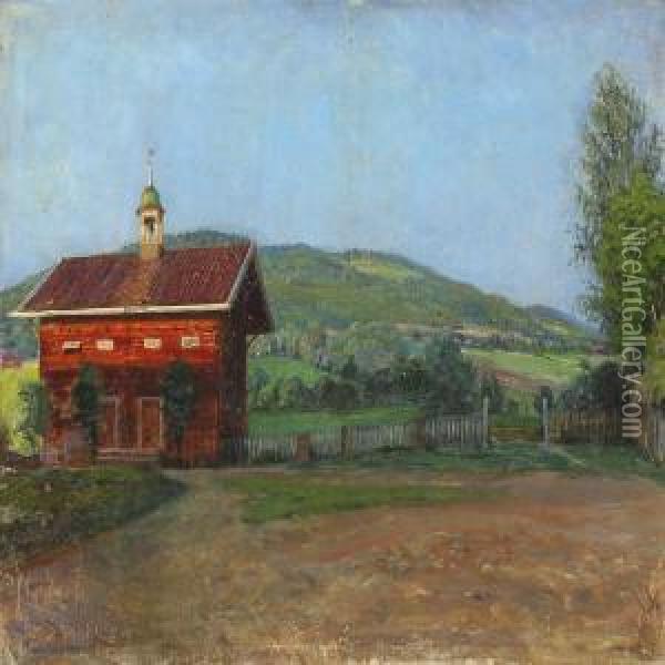 Norwegian Landscape With Cottage Oil Painting - Tom Petersen