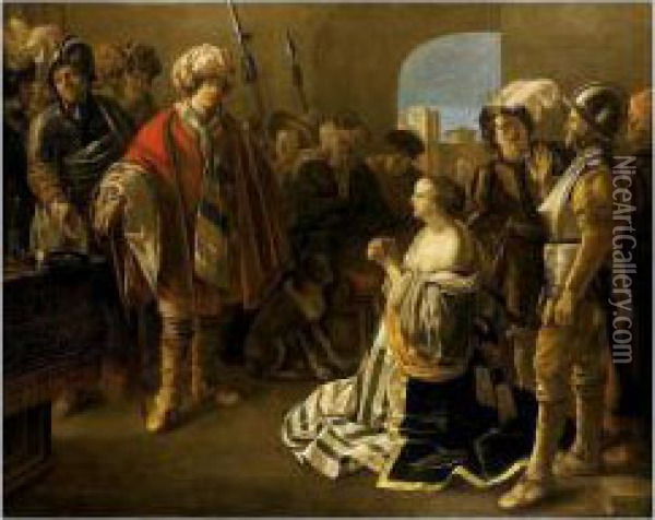 Athenais Confronted By Her Husband Theodosius Ii Oil Painting - Hendrick Terbrugghen
