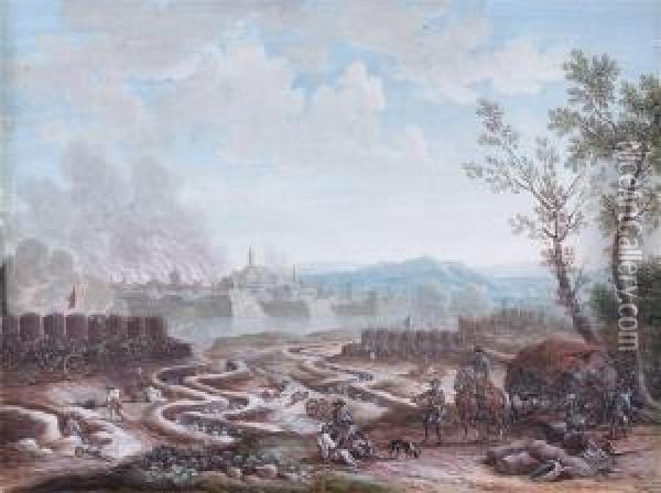 Siege D'une Ville Fortifiee Au Bord D'une Riviere Oil Painting - Louis Nicolael van Blarenberghe