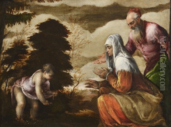 John The Baptist Offers Flowers To His Mother Oil Painting - Jacopo dal Ponte Bassano