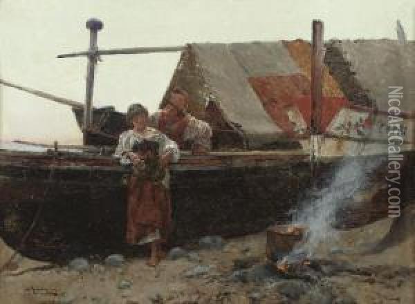 Courting On The Capri Shore Oil Painting - Anselmo de Guinea