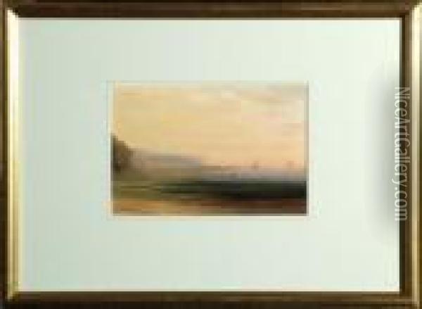 A Coastal Scene With Shipping At Sunset Oil Painting - S.L. Kilpack