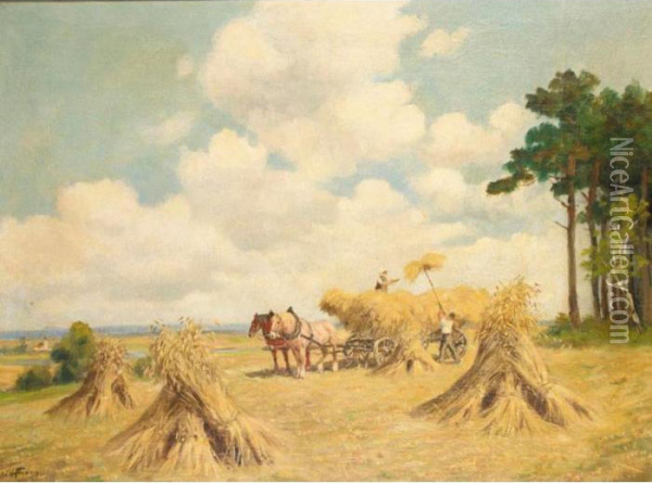 Collecting The Hay Oil Painting - Karl Kaufmann