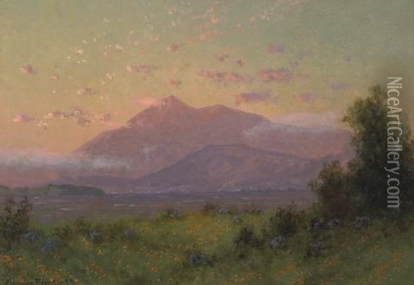 Sunset On Mount Tamalpais, Springtime (from Near Greenbrae) Oil Painting - Charles Dorman Robinson