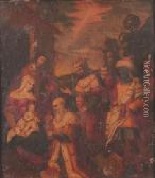 The Adoration Of The Magi Oil Painting - Jacopo Bassano (Jacopo da Ponte)