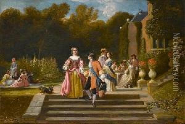 An Elegant Courtship Oil Painting - James Digman Wingfield