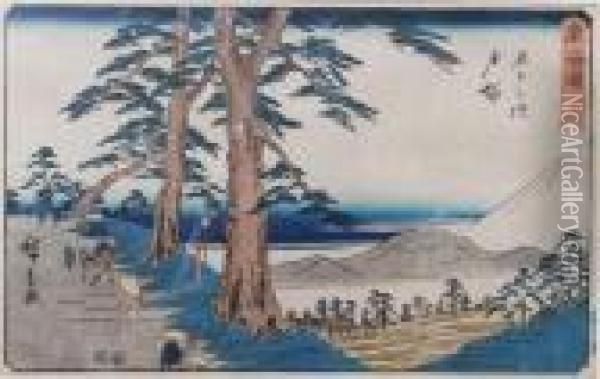 Oban Yoko-e Oil Painting - Utagawa or Ando Hiroshige