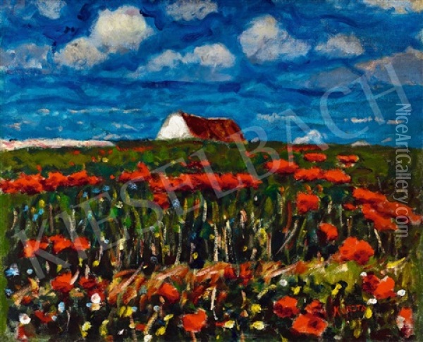 Poppy Field Oil Painting - Jozsef Koszta