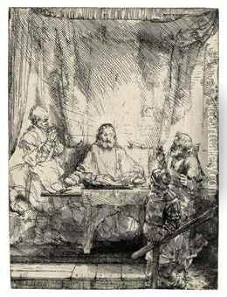 Christ At Emmaus: Large Plate Oil Painting - Rembrandt Van Rijn