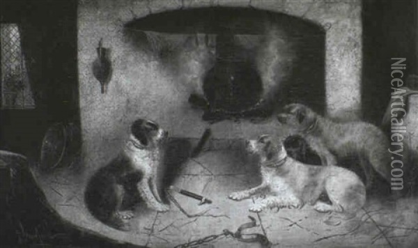 Dogs In A Kitchen Oil Painting - Edward Armfield