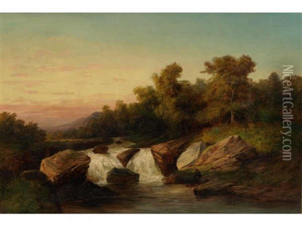 Waterfall Oil Painting - William Charles Anthony Frerichs