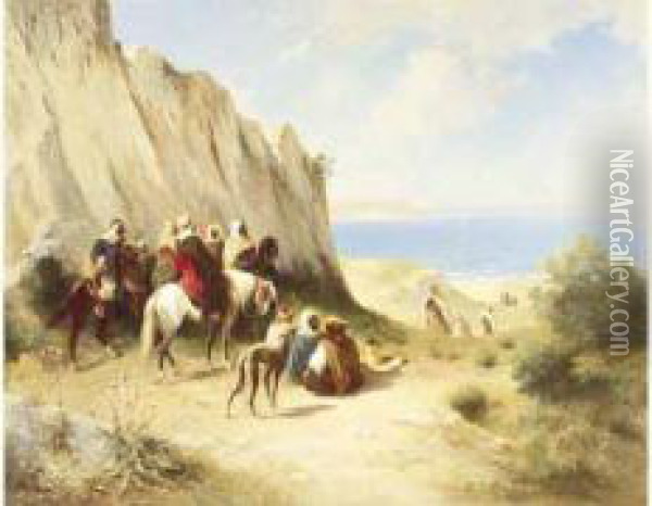 Cavaliers Arabes Au Bord De La Mer. Oil Painting - Honore Boze