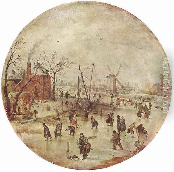 Winter Landscape With Skaters Oil Painting - Hendrick Avercamp