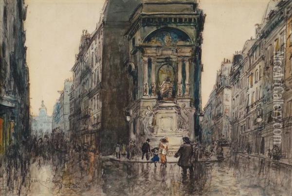 La Fontaine Moliere Rue De Richelieu Oil Painting - Frank Myers Boggs