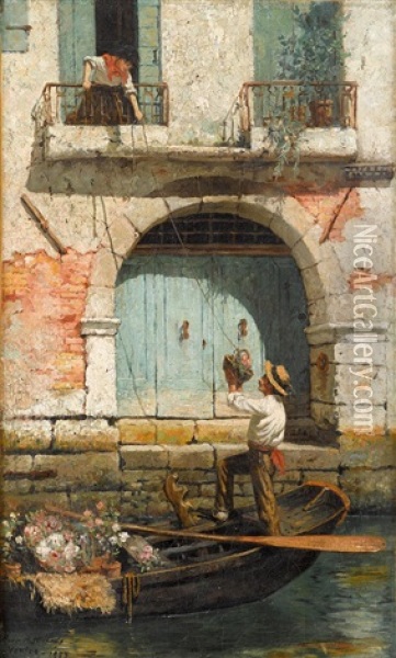 The Flower Seller Venice Oil Painting - Burr H. Nichols