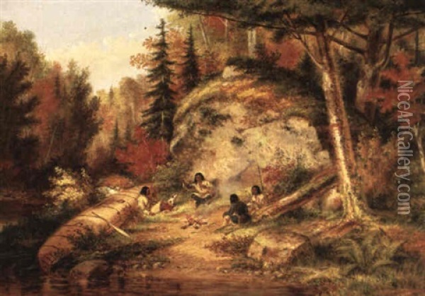 Indians Resting At The Portage Oil Painting - Cornelius David Krieghoff