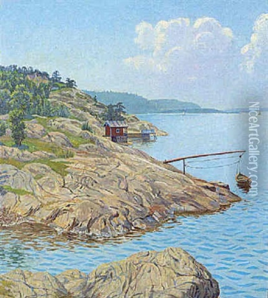 Landschaft Am Meer In Norwegen Oil Painting - Thomas Theodor Heine