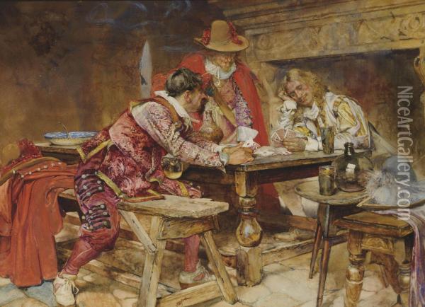 A Game Of Cards Oil Painting - Edgar Bundy