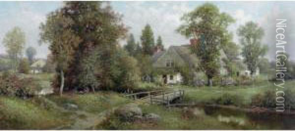 Cottage By A Stream Oil Painting - Milton H. Lowell